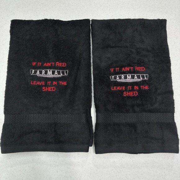 Farmall Towels Embroidered Hand Towel Set Red Black Bathroom Farm Tractor Decor - Picture 3 of 6